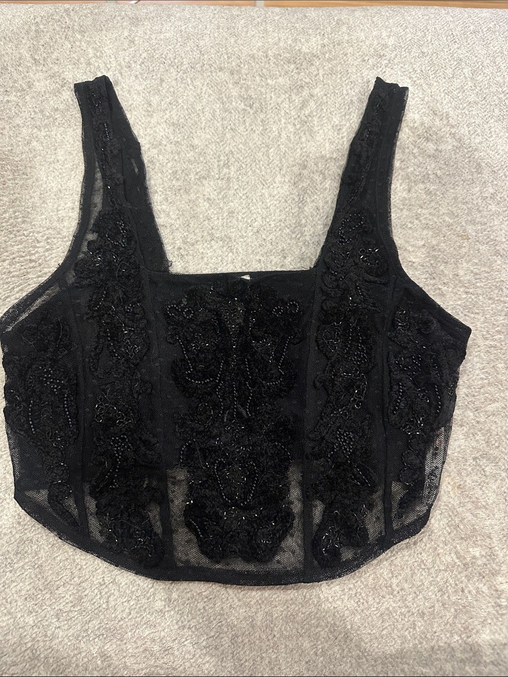 Free People Black Beaded Mesh Crop Top